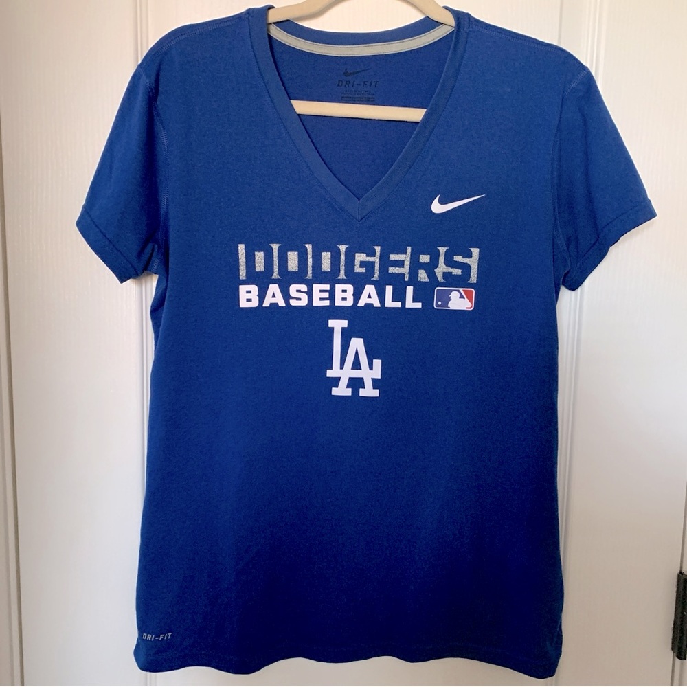 NIKE LA Dodgers Women’s T-Shirt V-neck Dri-Fit Baseball Blue Medium - Picture 4 of 8